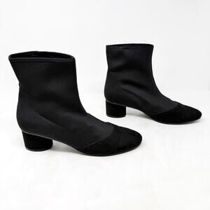 [Nine West] Black Almond Toe Mixed Media Sock Booties Knit Ankle Boots Size 9M